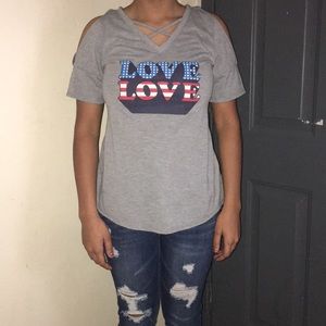Medium “Love Love” American flag letter shirt.